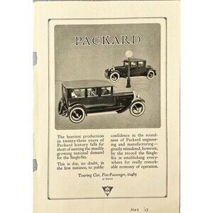 Packard Touring Car Five-Passenger Vintage Print Ad 1923